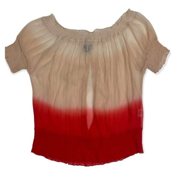 Y2K Bebe Off The Shoulder Silk New Rio Red Ombré Tie Dye Open Back Gauze Top - Picture 7 of 9